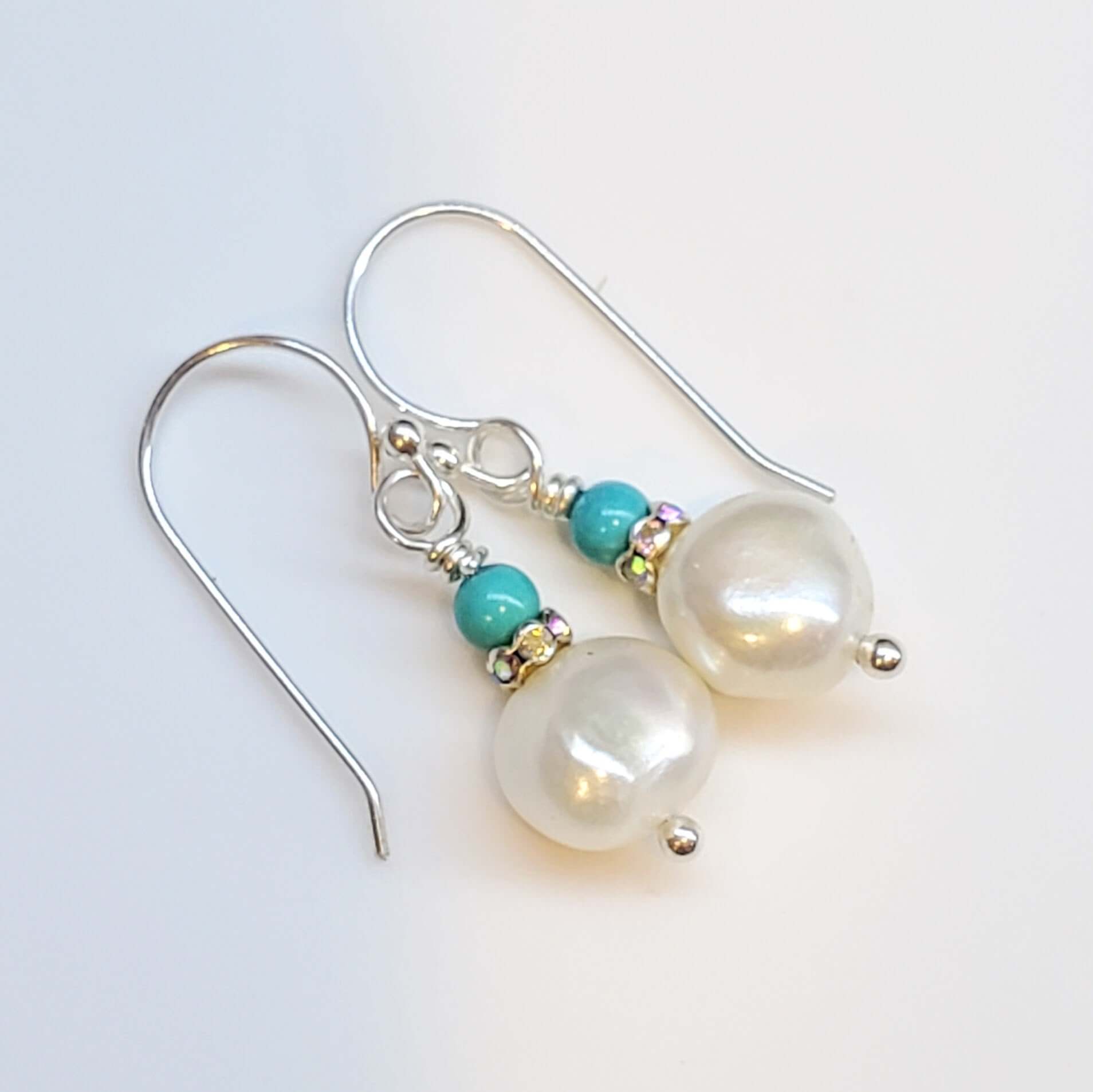 10mm Freshwater Baroque Pearl Sterling Silver Crystal Dangle Earrings