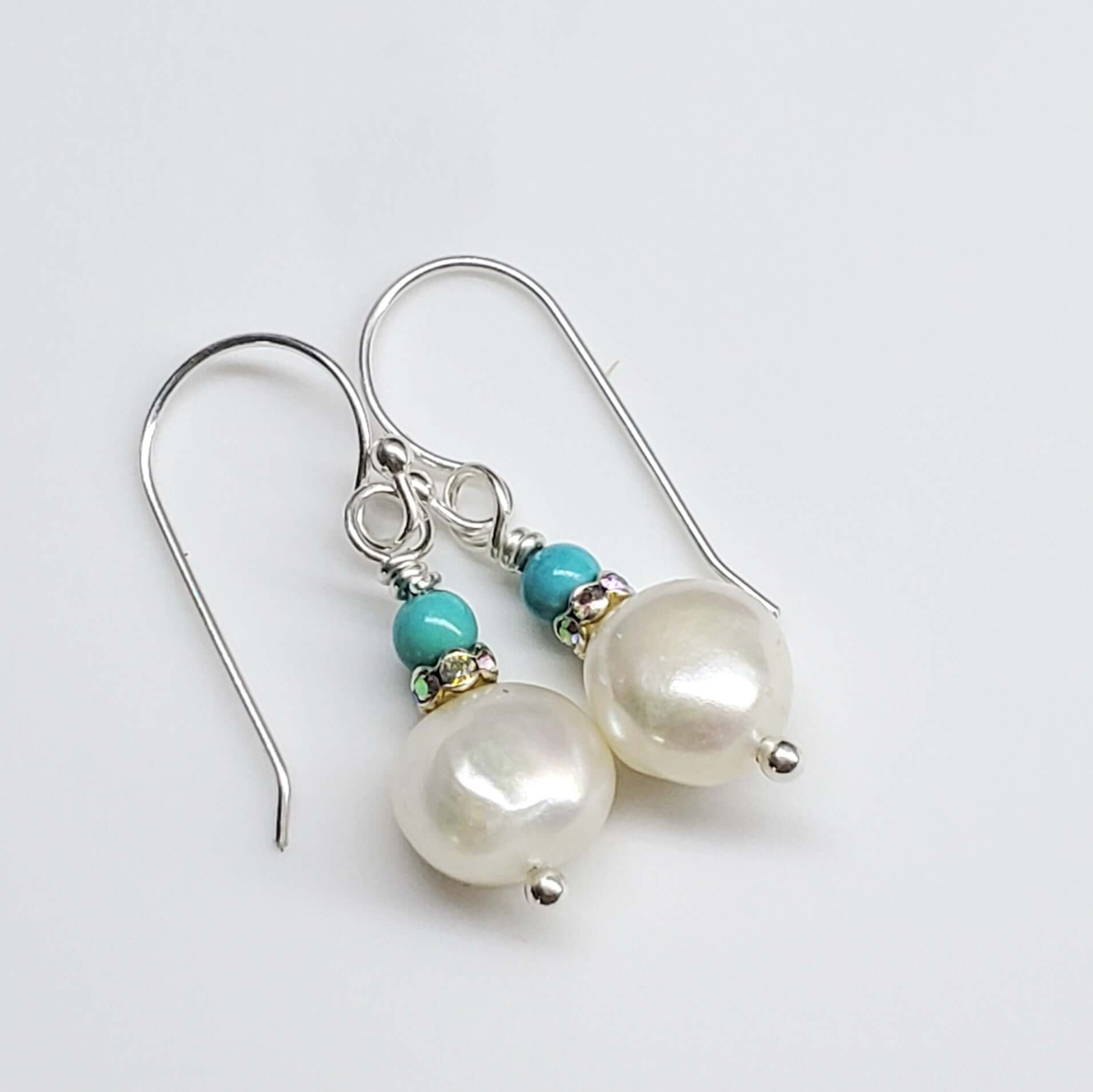 10mm Freshwater Baroque Pearl Sterling Silver Crystal Dangle Earrings