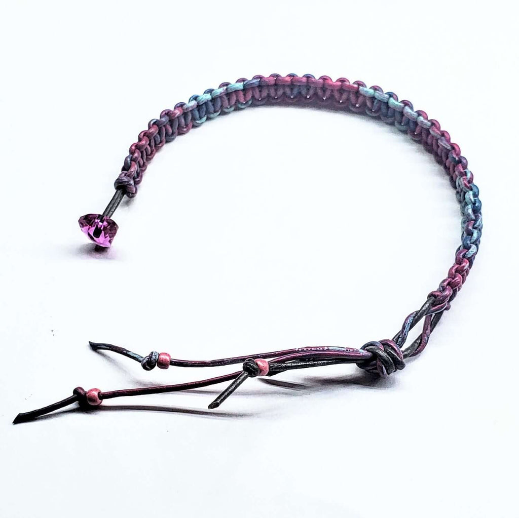 Macrame Tie-Dye Leather Crystal Bracelet