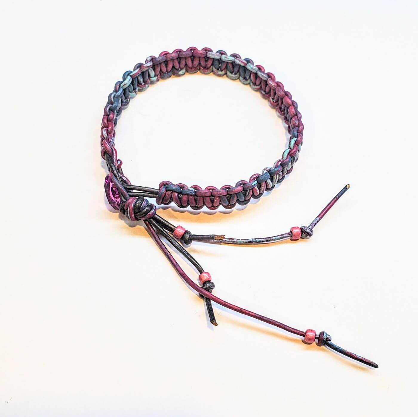Macrame Tie-Dye Leather Crystal Bracelet