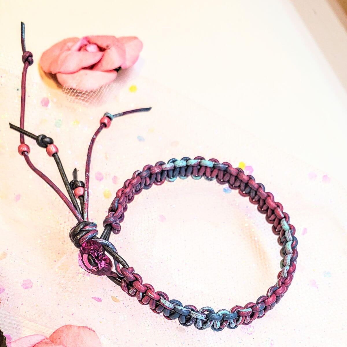 Macrame Tie-Dye Leather Crystal Bracelet