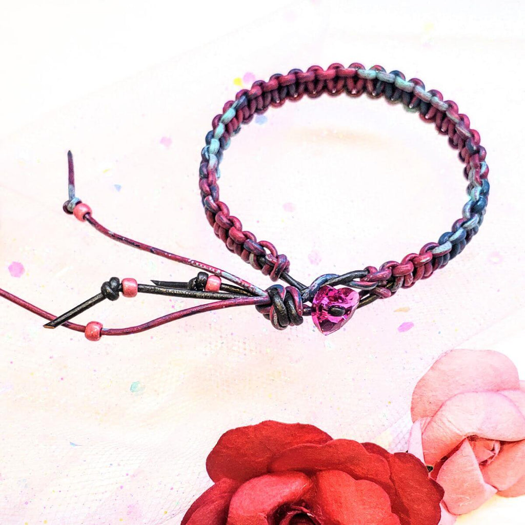 Macrame Tie-Dye Leather Crystal Bracelet