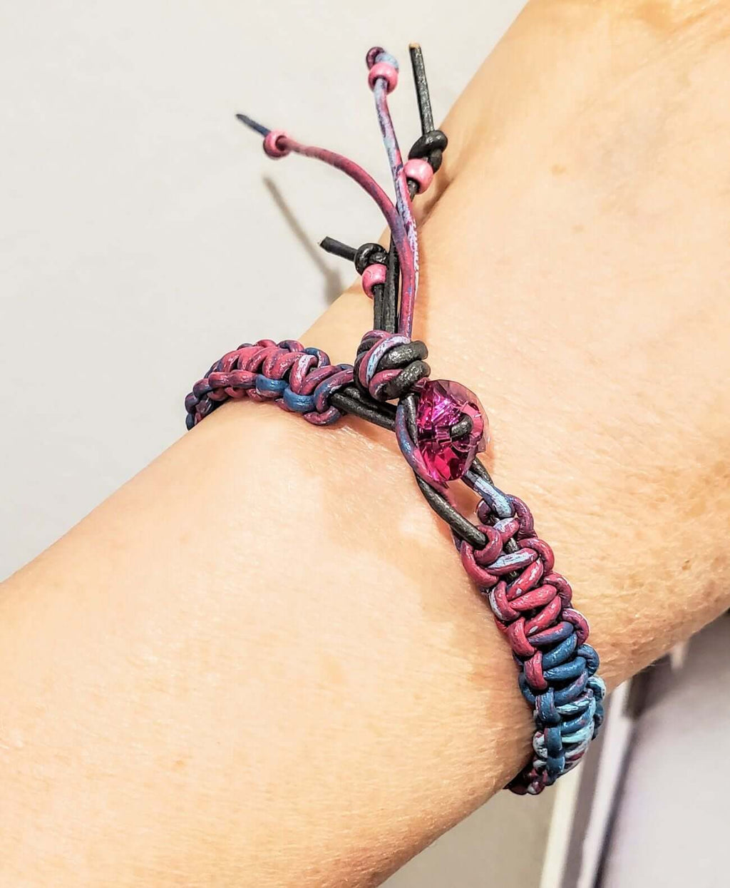 Macrame Tie-Dye Leather Crystal Bracelet