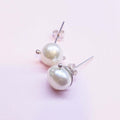 Handmade 10mm Lustrous Baroque Freshwater Pearl Silver Spiral Studs