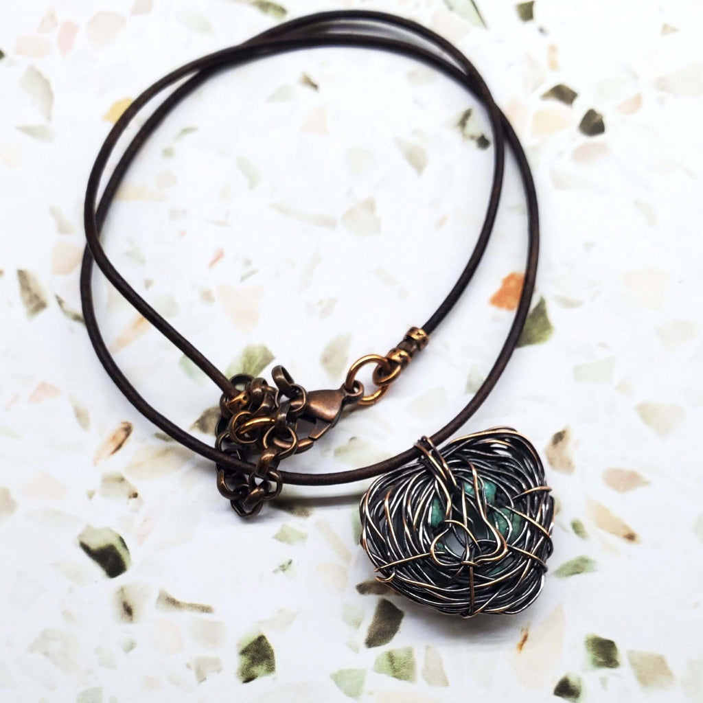 Handmade Copper Robin Nest Necklace with Up To 5 Beads