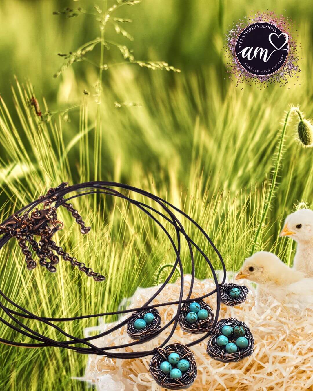 Handmade Copper Robin Nest Necklace with Up To 5 Beads