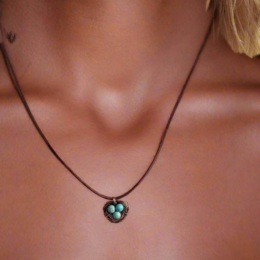 Handmade Copper Robin Nest Necklace with Up To 5 Beads