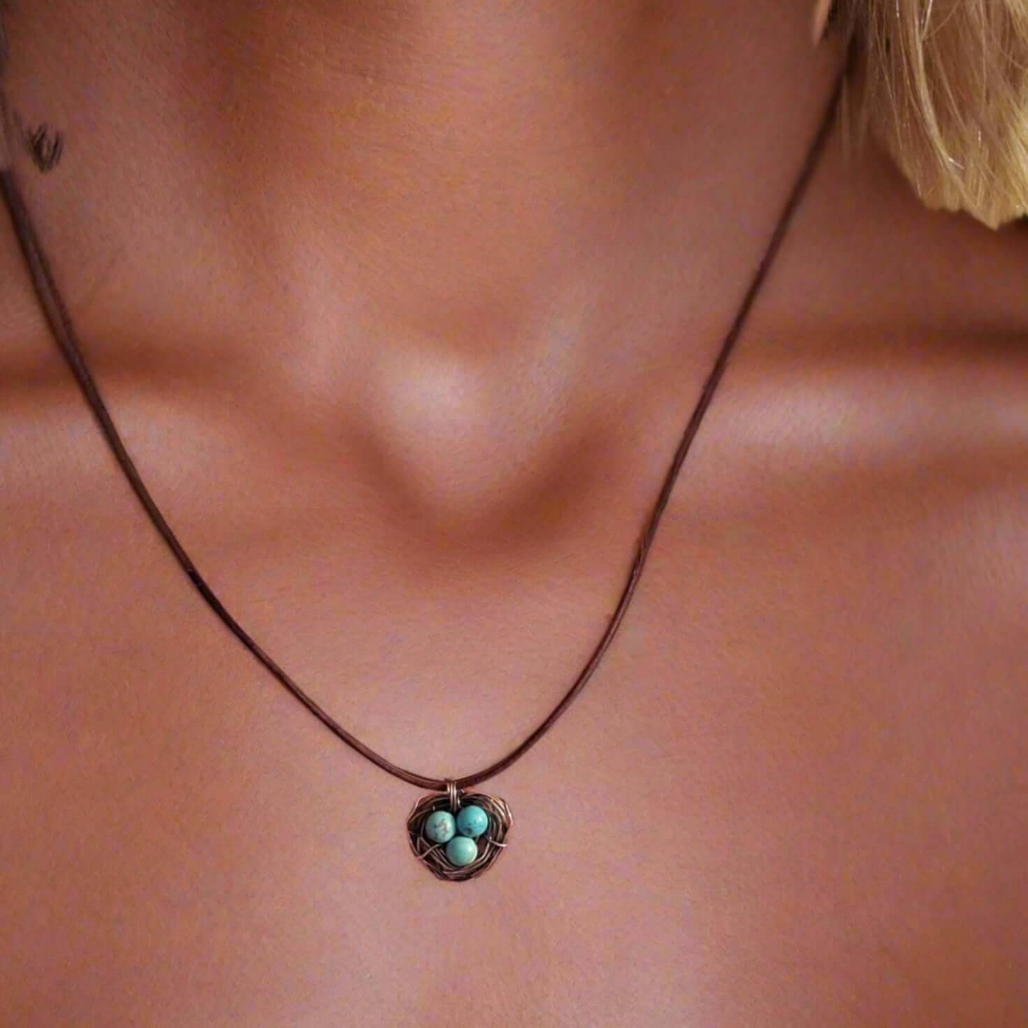 Handmade Copper Robin Nest Necklace with Up To 5 Beads