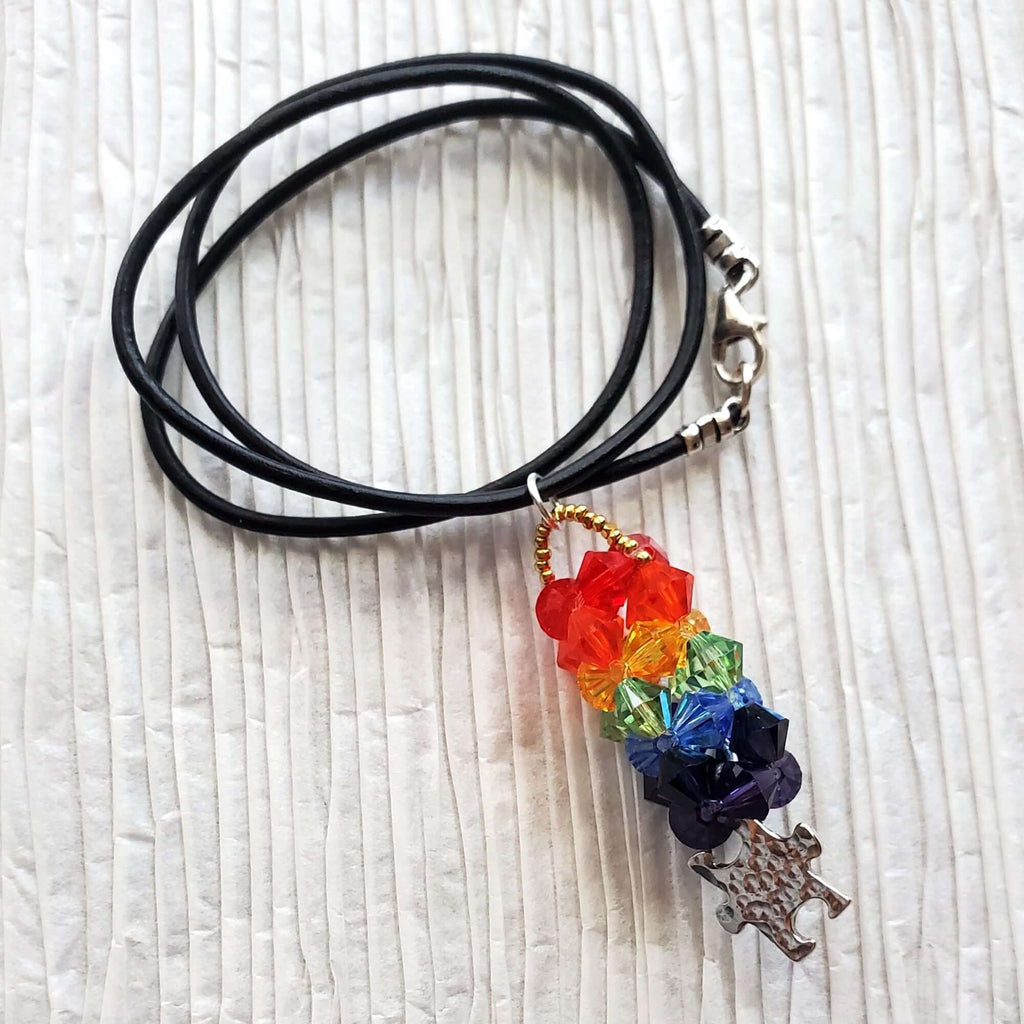Handmade Pillar of Rainbow Crystals  Necklace for Autism Awareness