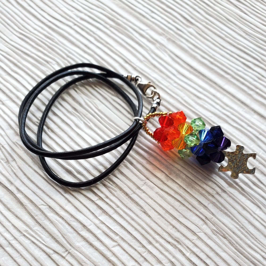 Handmade Pillar of Rainbow Crystals  Necklace for Autism Awareness
