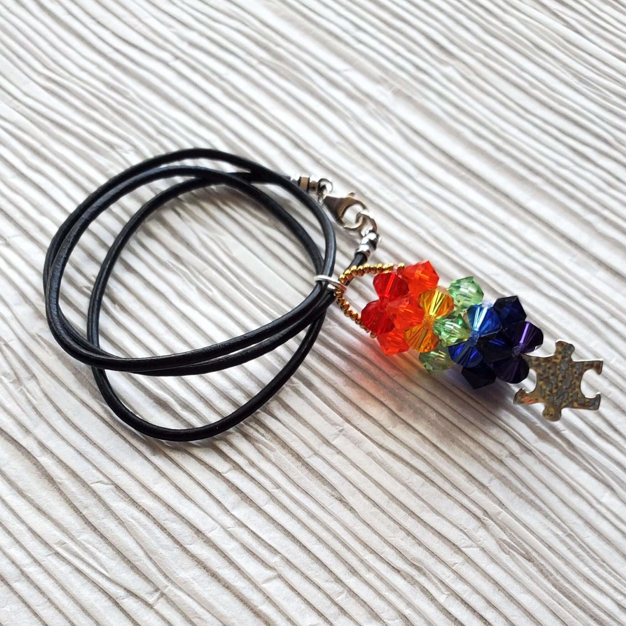 Handmade Pillar of Rainbow Crystals  Necklace for Autism Awareness