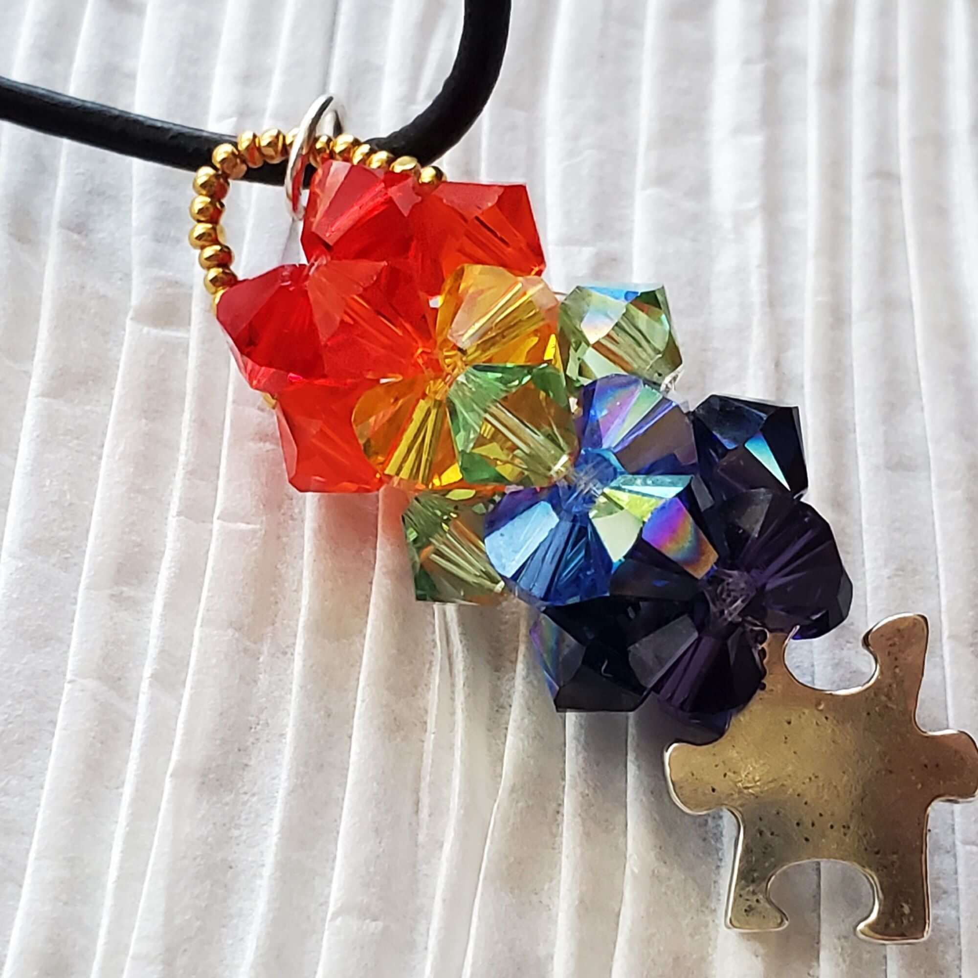 Handmade Pillar of Rainbow Crystals  Necklace for Autism Awareness