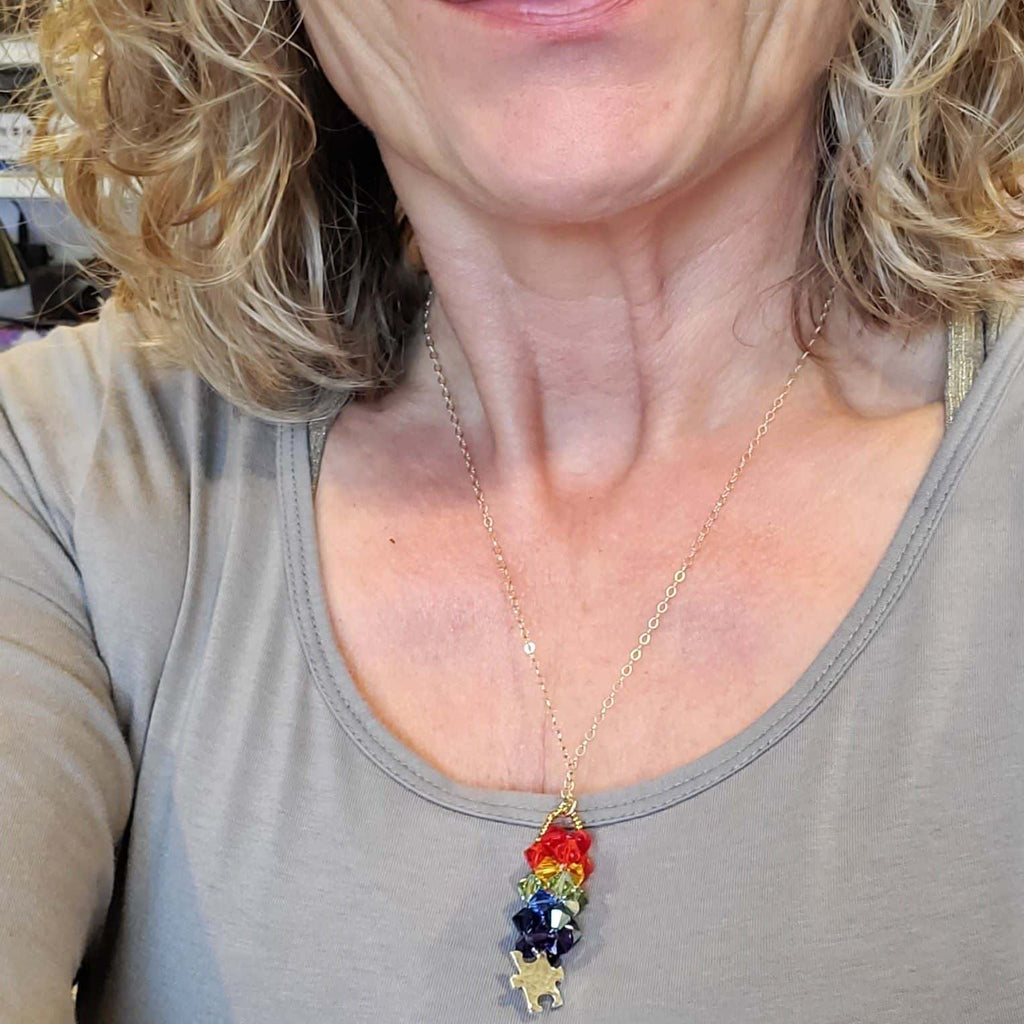 Handmade Pillar of Rainbow Crystals  Necklace for Autism Awareness