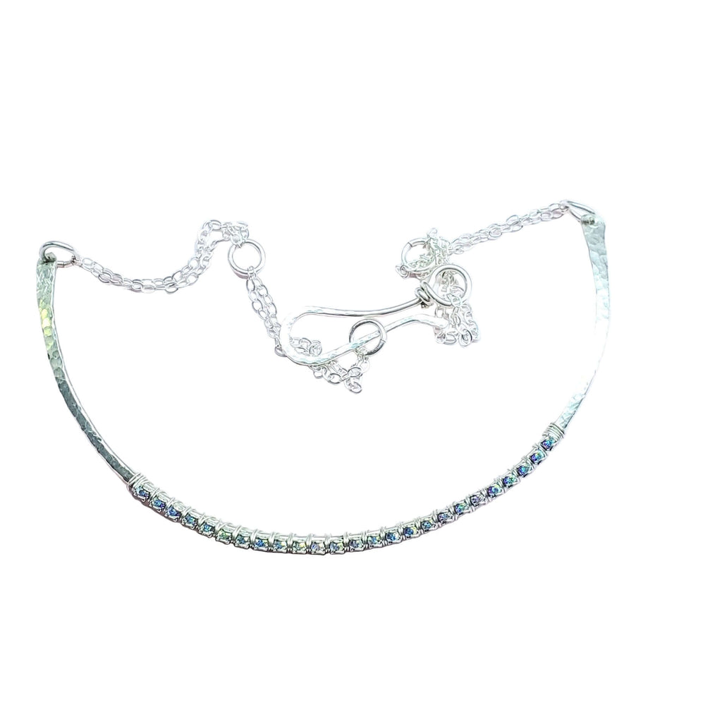 Heavy Gauge 925 Silver Wire Wrapped Swarovski Crystal Choker Necklace