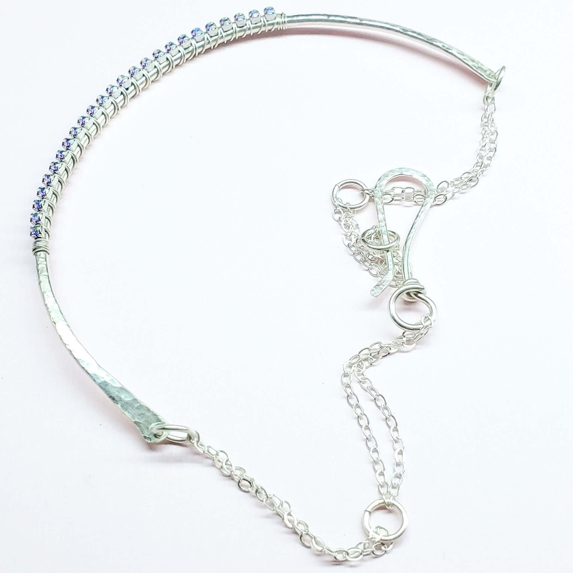 Heavy Gauge 925 Silver Wire Wrapped Swarovski Crystal Choker Necklace