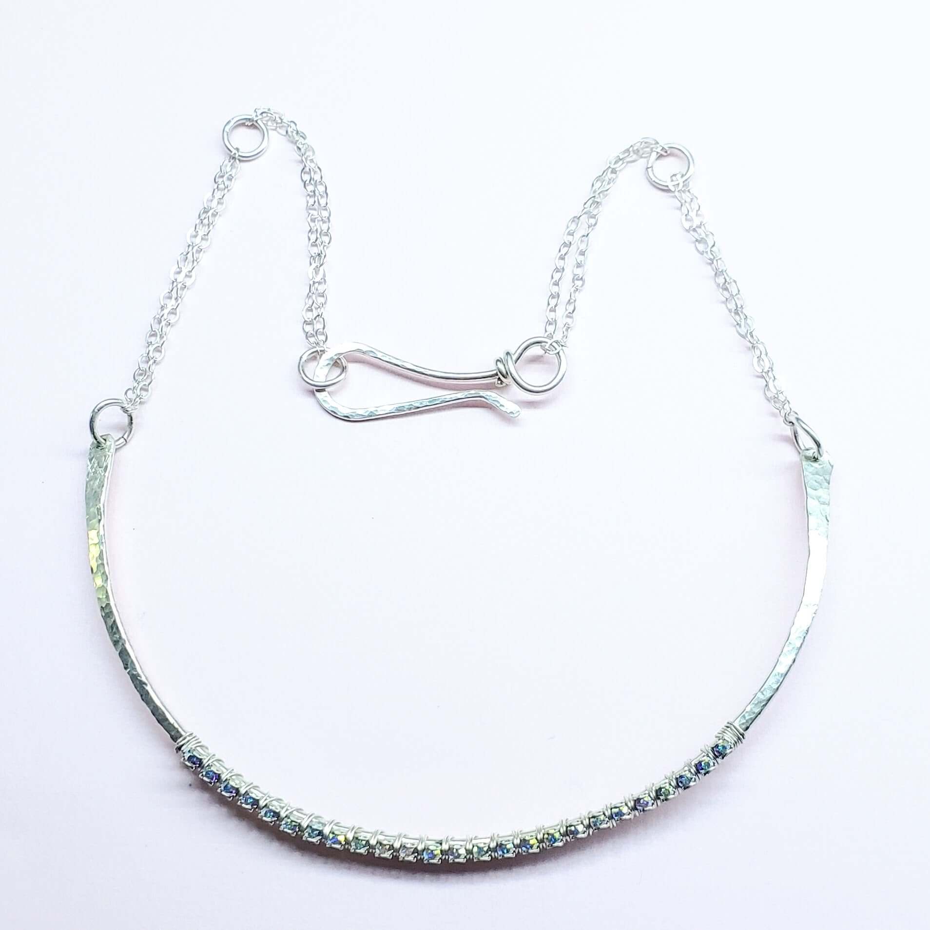 Heavy Gauge 925 Silver Wire Wrapped Swarovski Crystal Choker Necklace