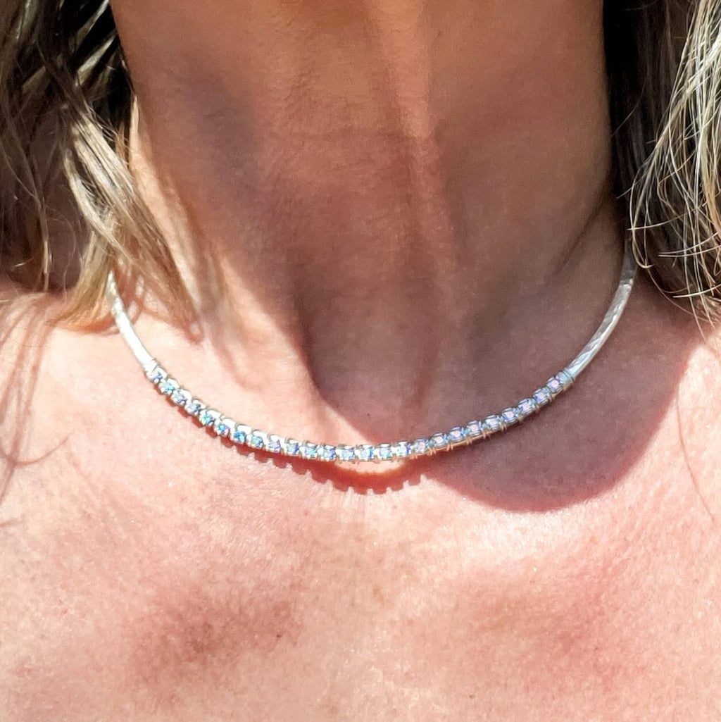 Heavy Gauge 925 Silver Wire Wrapped Swarovski Crystal Choker Necklace