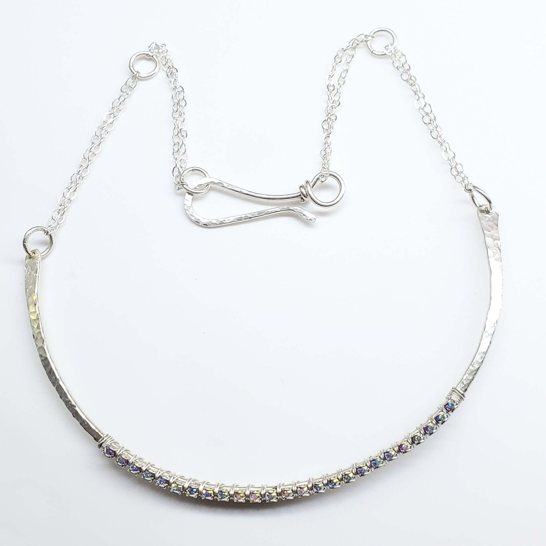 Heavy Gauge 925 Silver Wire Wrapped Swarovski Crystal Choker Necklace