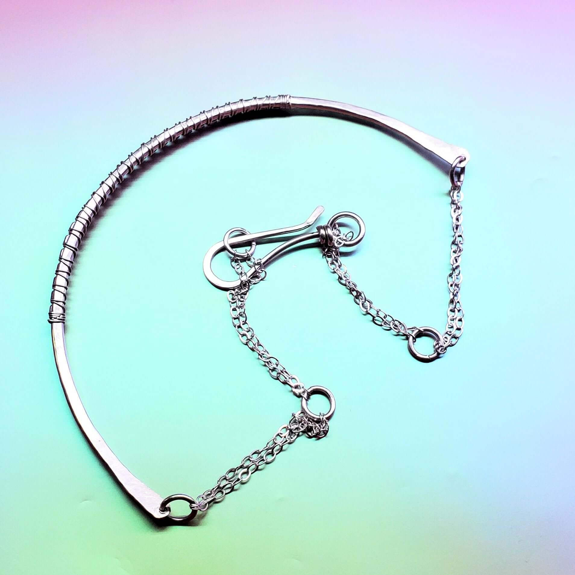 Heavy Gauge 925 Silver Wire Wrapped Swarovski Crystal Choker Necklace