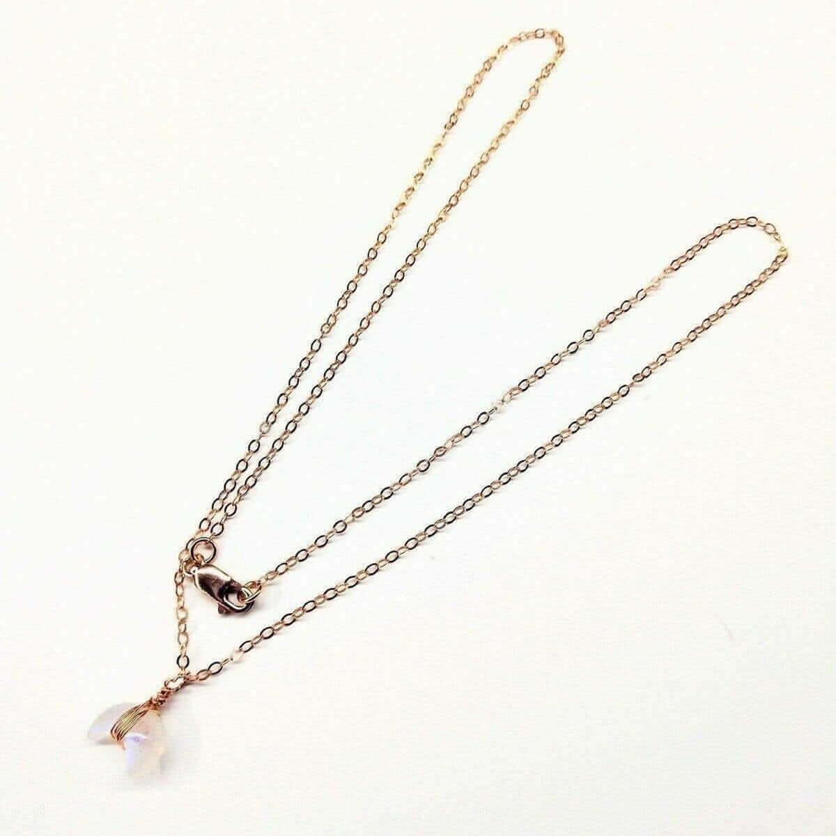 Rose Gold Wire Wrapped Crescent Moonstone Necklace