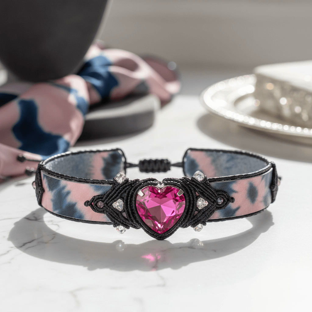 Macrame Tie-Dye Leather Crystal Bracelet