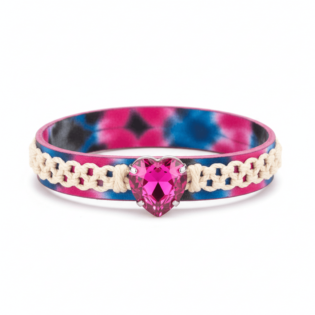 Macrame Tie-Dye Leather Crystal Bracelet