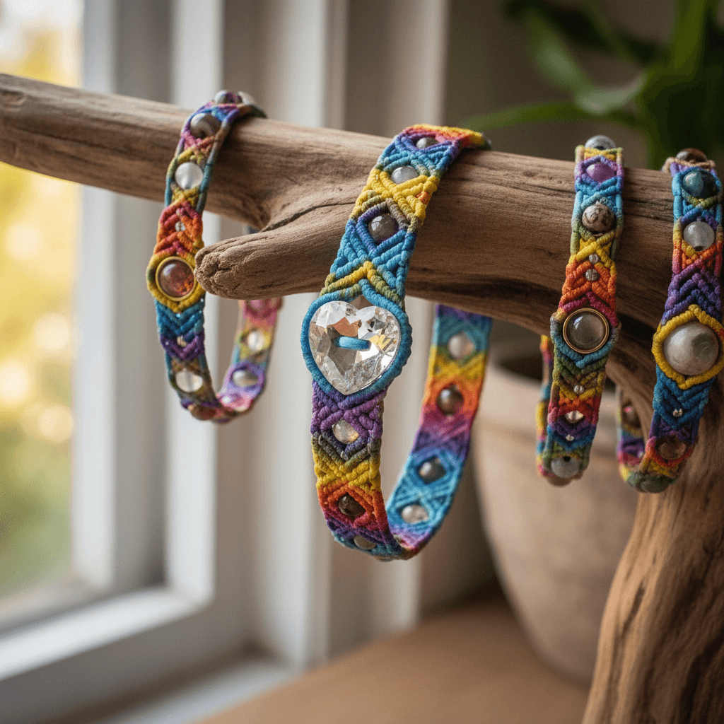 Macrame Tie-Dye Leather Crystal Bracelet