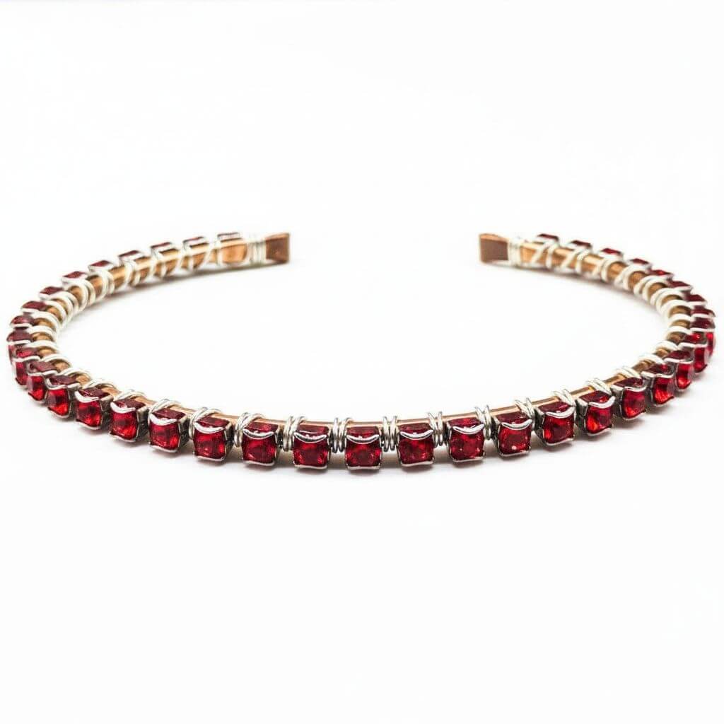 Wire Wrapped Red Crystal Tennis Bracelet Bangle