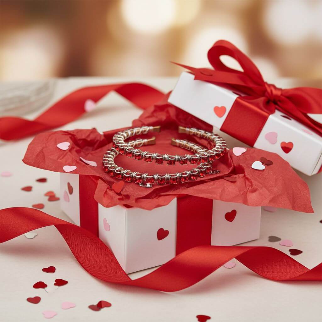 Wire Wrapped Red Crystal Tennis Bracelet Bangle
